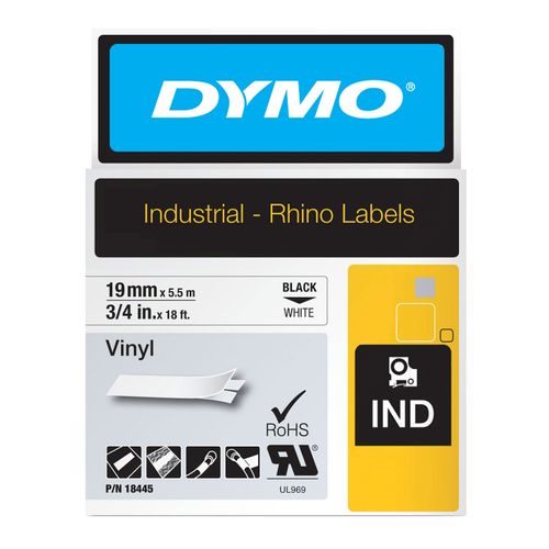 Dymo Rhino Tape Vinyl 19mm x 5.5M Black On White