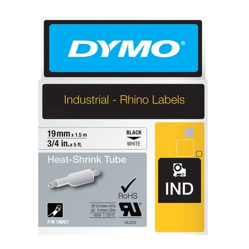 Dymo Rhino Tape Heat Shrink Tube 19mm x 1.5M Black On White