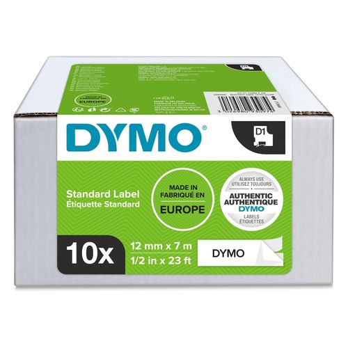 Dymo Labelling Tape D1 209309712mm x 7M Black On White Bulk Pack 10