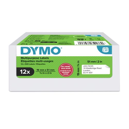 Dymo LabelWriter Multipurpose Labels 19x51mm Small (Removable) White Bulk Pack 12