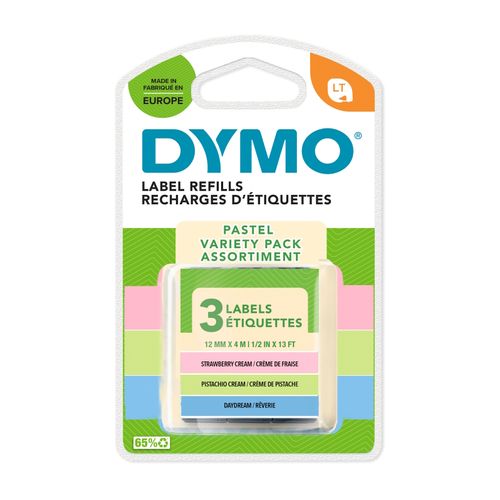 Dymo Letratag Plastic Label Tape 12mm Assorted Pastel Pack 3