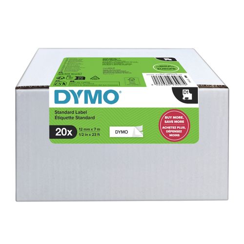 Dymo Labelling Tape D1 12mm x 7M Black On White Bulk Pack 20