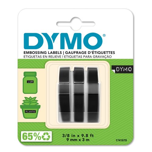 Dymo Embosser Tape 9mm x 3m Black Pack 3