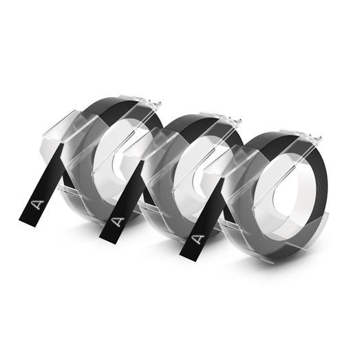 Dymo Embosser Tape 9mm x 3m Black Pack 3