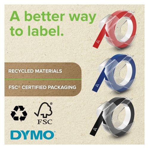Dymo Embosser Tape 9mm x 3m Black Pack 3