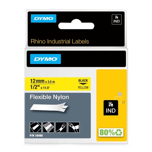 DYMO Rhino Industrial Labels, Flexible Nylon 12mm Black on Yellow