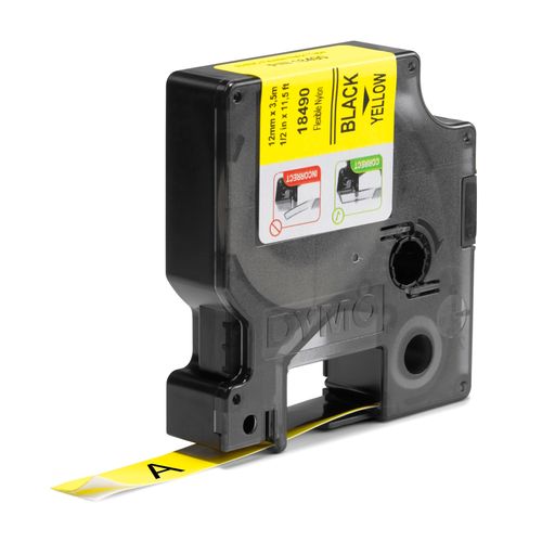 DYMO Rhino Industrial Labels, Flexible Nylon 12mm Black on Yellow