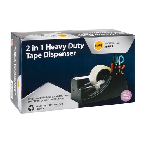 Marbig Professional 2 In 1 Heavy Duty Packaging Tape Dispenser - Black