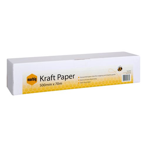 Marbig Paper Roll 65gsm Brown Kraft 500mm x 70M with Dispenser