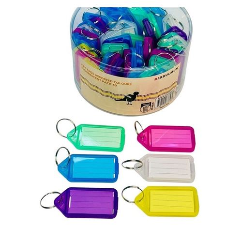 Bibbulmun Key Tags Assorted Fluorescent Colours Pack of 50 with Reusable Container