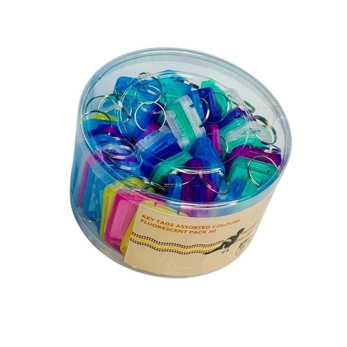 Bibbulmun Key Tags Assorted Fluorescent Colours Pack of 50 with Reusable Container