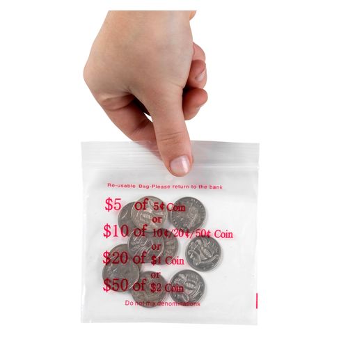 Marbig Professional Press Seal Coin Bags 60mic 110x100mm Clear/Red Pack 1000