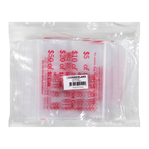 Marbig Professional Press Seal Coin Bags 60mic 110x100mm Clear/Red Pack 1000