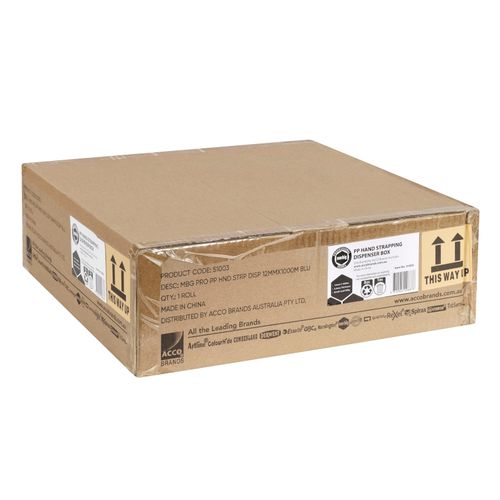 Marbig Carton Hand Strapping Blue 12mm x 1000M with Dispenser Box