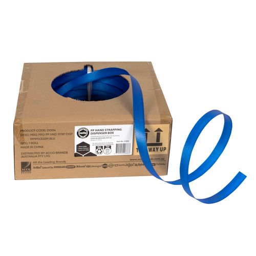 Marbig Carton Hand Strapping Blue 19mm x 300M with Dispenser Box