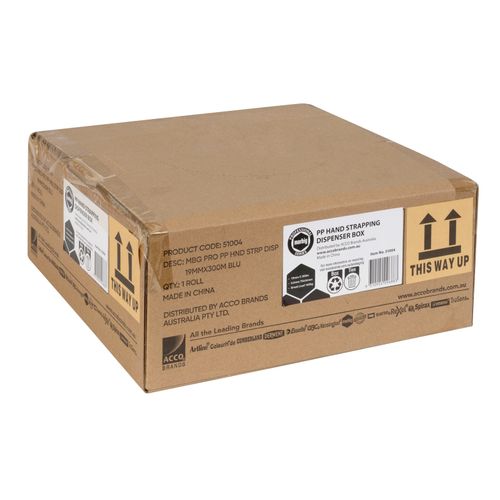 Marbig Carton Hand Strapping Blue 19mm x 300M with Dispenser Box