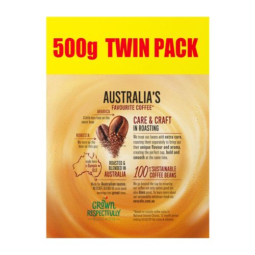 Nescafe Blend 43 Instant Coffee 500g Tin Twin Pack