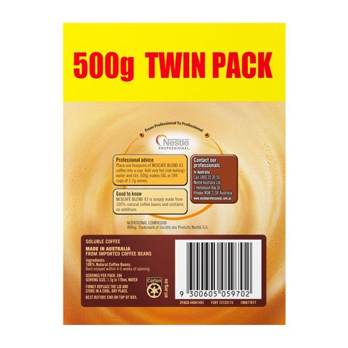 Nescafe Blend 43 Instant Coffee 500g Tin Twin Pack
