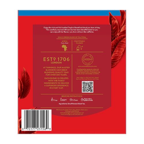 Twinings Tea Bags English Breakfast Decaf Box 100