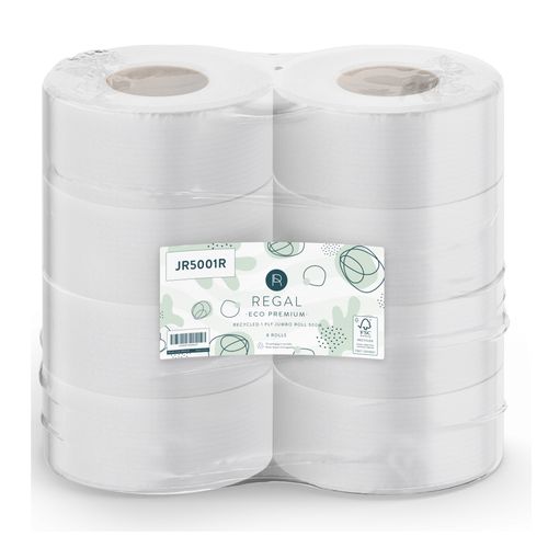 Regal Eco Premium Recycled Toilet Paper 1 Ply Jumbo Roll 500m x 8