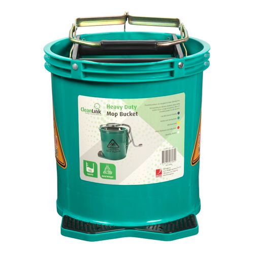 Cleanlink Mop Bucket Heavy Duty Metal Wringer 16 Litre Green