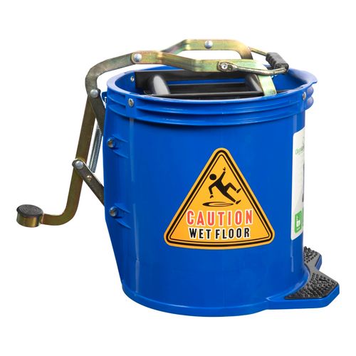 Cleanlink Mop Bucket Heavy Duty Metal Wringer 16 Litre Blue