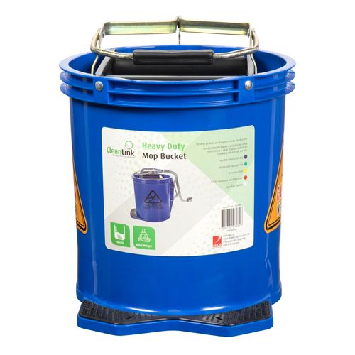 Cleanlink Mop Bucket Heavy Duty Metal Wringer 16 Litre Blue