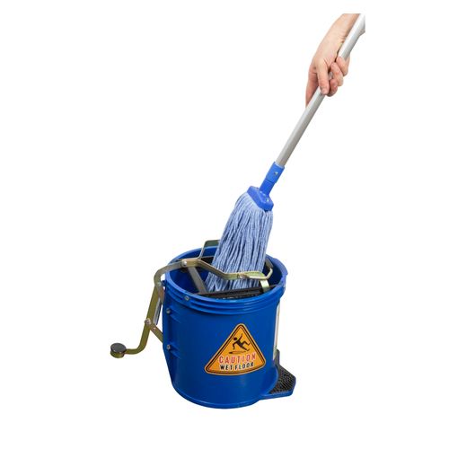 Cleanlink Mop Bucket Heavy Duty Metal Wringer 16 Litre Blue
