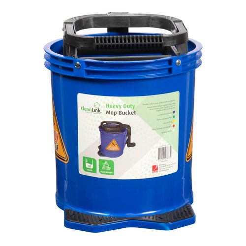 Cleanlink Heavy Duty Mop Bucket Plastic Wringer 16L Blue