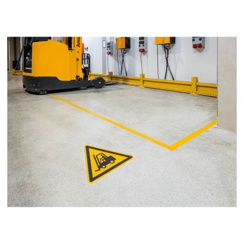 Durable Self Adhesive Floor Marking Safety Sign Caution! Forklifts Yellow