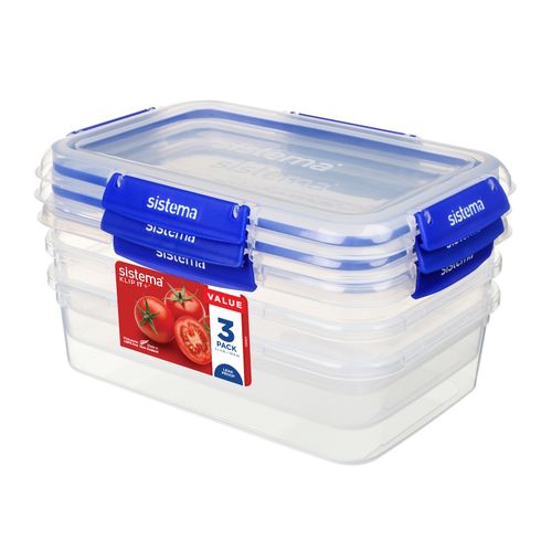 Sistema Klip It Plus Rectangular Food Storage Container 2.2L Pack 3