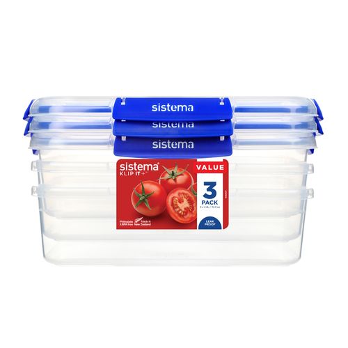 Sistema Klip It Plus Rectangular Food Storage Container 2.2L Pack 3