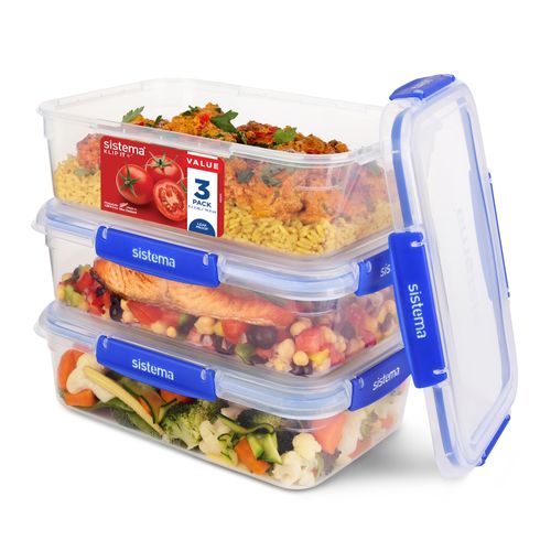 Sistema Klip It Plus Rectangular Food Storage Container 2.2L Pack 3