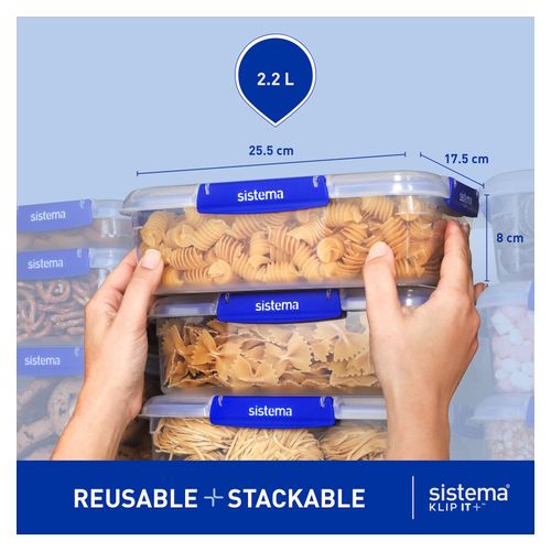 Sistema Klip It Plus Rectangular Food Storage Container 2.2L Pack 3