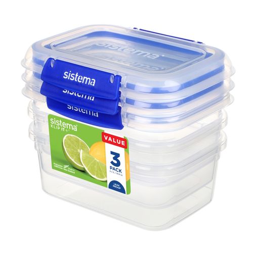 Sistema Klip It Plus Rectangular Food Storage Container 1L Pack 3