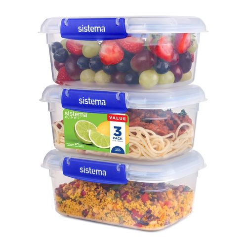 Sistema Klip It Plus Rectangular Food Storage Container 1L Pack 3