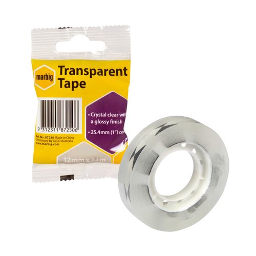 Marbig Clear Office Tape 12mm x 33M - for small dispensers