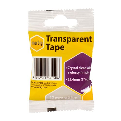 Marbig Clear Office Tape 12mm x 33M - for small dispensers
