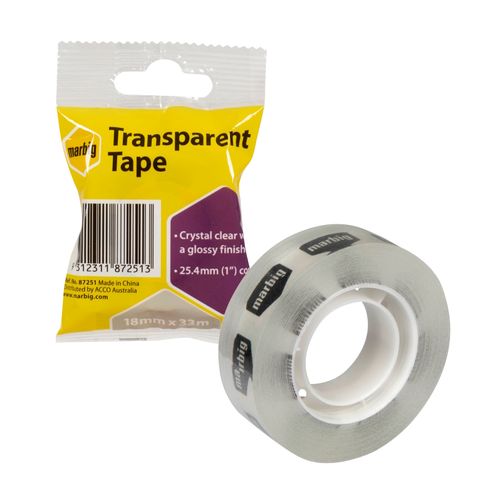 Marbig Clear Office Tape 18mm x 33M - for small dispensers