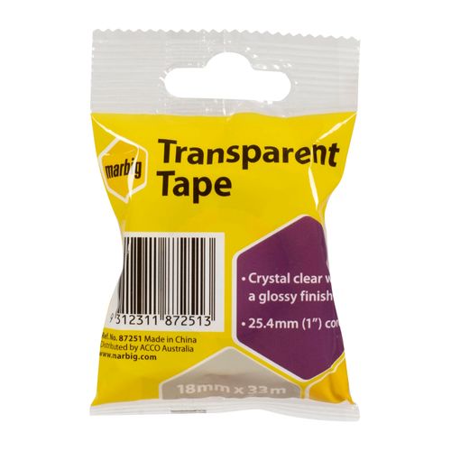 Marbig Clear Office Tape 18mm x 33M - for small dispensers