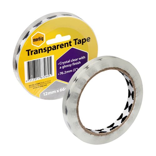 Marbig Clear Office Tape 12mm x 66M - for large dispensers