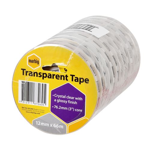 Marbig Clear Office Tape 12mm x 66M - for large dispensers