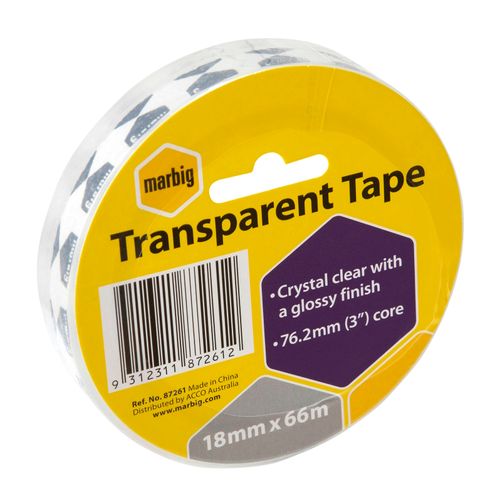 Marbig Clear Office Tape 18mm x 66M - for large dispensers