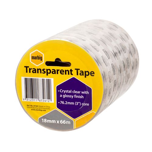 Marbig Clear Office Tape 18mm x 66M - for large dispensers