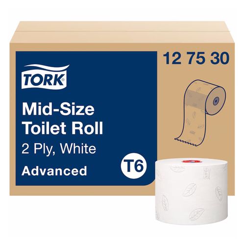 Tork Toilet Paper Mid Size Roll 127530 T6 Advanced 2ply 100m Ctn27