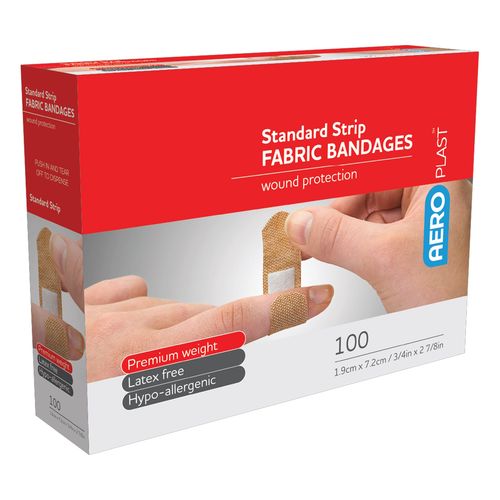 Aeroplast Strip Adhesive Premium Fabric Standard 7.2X1.9cm Box 100