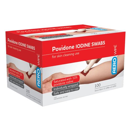 Aerowipe 10% Povidone Iodine Swabs 60 x 33mm Box 100