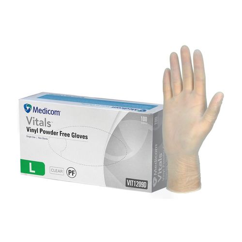 Vitals Vinyl Powder Free Gloves Clear Large Bx100