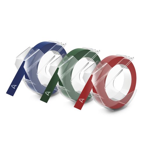 Dymo Embosser Tape 9mm x 3m Blue, Red, Green Pack 3