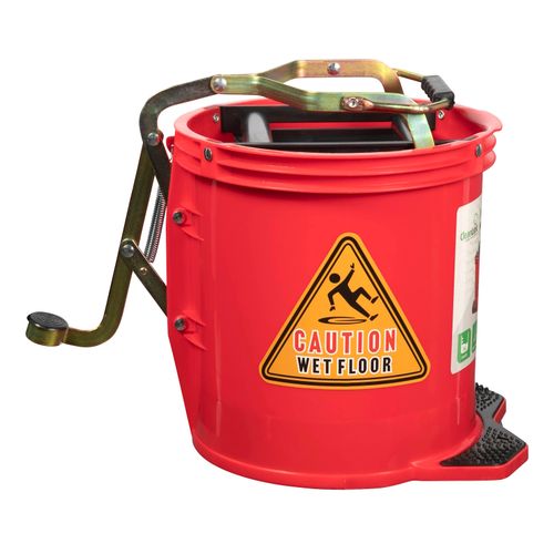 Cleanlink Mop Bucket Heavy Duty Metal Wringer 16 Litre Red